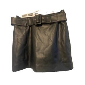 NEW Express High-Rise Black Faux Leather Mini A Line Skirt Belted Size 4